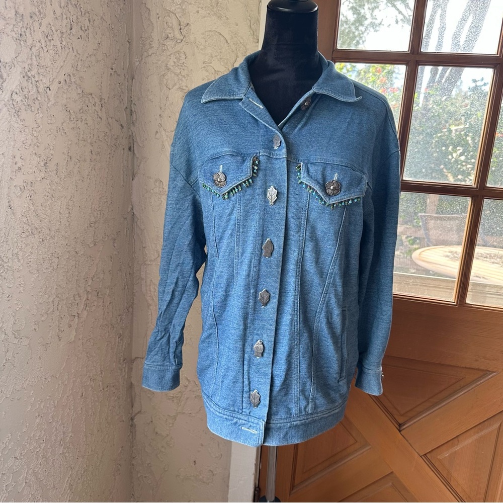 🦋 CPX by Mini Vintage Petite Blue Denim Jean Jacket w/ Beading & Fun Buttons